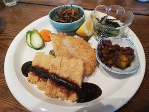 Koya-dofu miso sauce cutlet set menu at Nezu no ya in Tokyo