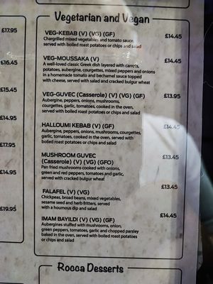 menu at Rocca Mediterranean Kitchen & Cocktail Bar in East Grinstead