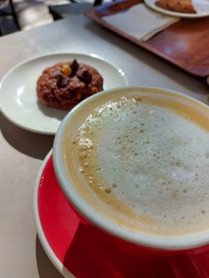 Amaretto latte and chocolate cookie at Bernie Coffee in Marseille