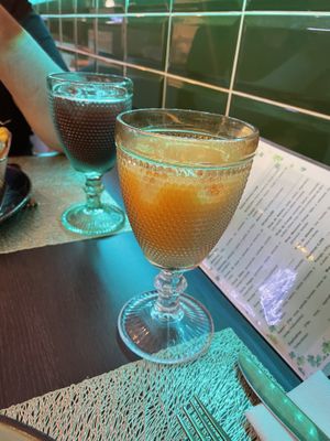 Cherry and strawberry juice and peach and apple juice.   at Ofélia in Covilha