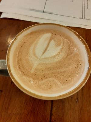 Oat milk latte (no extra charge for oat milk) at The Steakist in Arundel