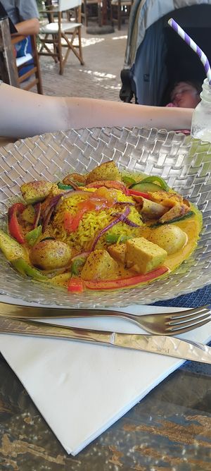 Thai yellow curry with tempeh at The Boat House in Ibiza
