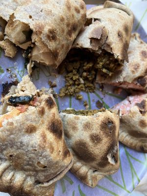 3 empanadas (tofu/tomato/basil, soy meat, and ham/cheese): all kinda meh  at Coma Veggie in Buenos Aires