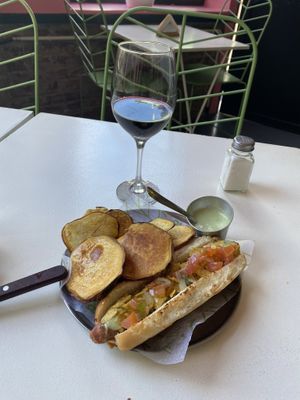 Pancho with sweet potato fries 🍟   at Coma Veggie in Buenos Aires