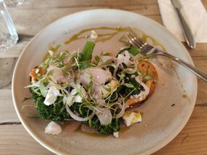 Harissa toast at Honey + Harvey in Woodbridge