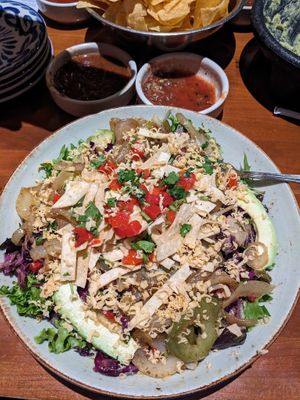 Ensalada De Cilantro Salad - Veganized! No meat, added fajita veggies at Cantina Laredo in Branson