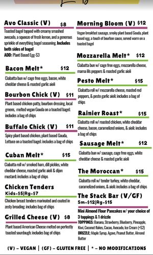 Meat, cheese, and dairy on the menu now :-( at Our Hive Juice in Black Diamond