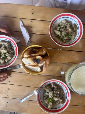 Gnocchi and juices  at Burbuja para Conejos in Tulum