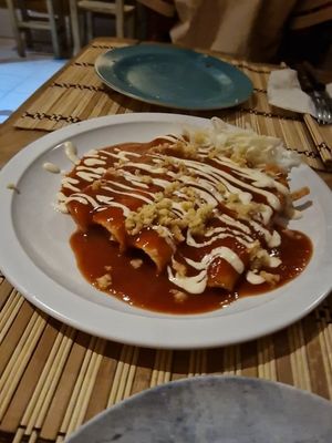 Enchiladas at Burbuja para Conejos in Tulum
