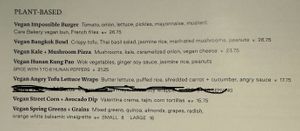 Vegan menu  at Earls Kitchen + Bar in Toronto