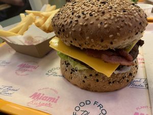 BBQ burger with fries  at The Sunny Burger Co. in Amsterdam