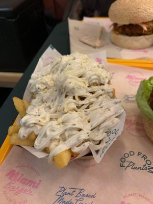 Loaded fries with truffle and "parmesan”  at The Sunny Burger Co. in Amsterdam