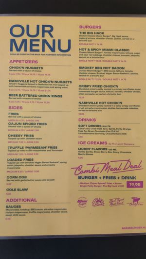 Menu at The Sunny Burger Co. in Amsterdam