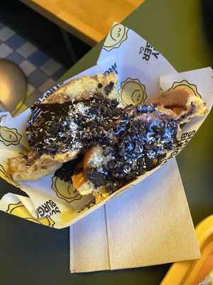 We didn’t enjoy the pastry at all but the chocolate sauce was delicious.   at The Sunny Burger Co. in Amsterdam