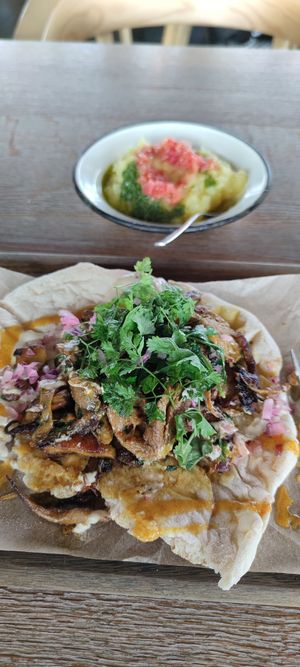 mashroom shawarma and side of mashed potatoes at NENI in Berlin
