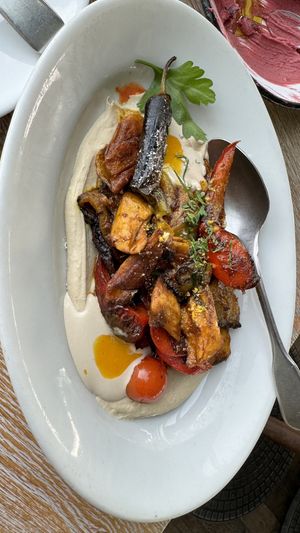 Fire roasted vegetables with plant based chickenn  at NENI in Berlin