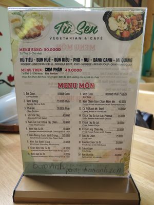 Menu 1 at Tu Sen in Da Lat