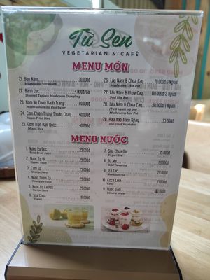 Menu 2 at Tu Sen in Da Lat