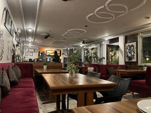 Indoor seating   at The 60's Cafe  in Rishikesh