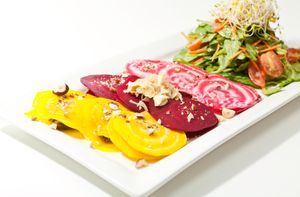 Beet Ravioli w/ Hazelnut Alfredo at Plaanta in Bangkok