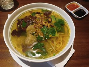 Meatless balls with noodle soup at Black Forest Cafe in Yogyakarta