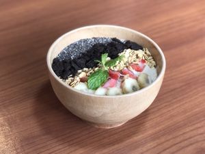 Banana peanut butter bowl  at Black Forest Cafe in Yogyakarta