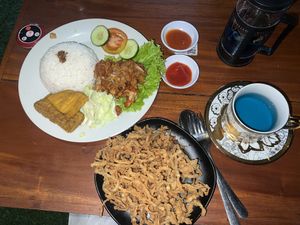 Enoki mushrooms and Rendang  at Black Forest Cafe in Yogyakarta