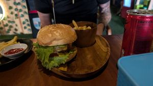 Premium beef burger at Black Forest Cafe in Yogyakarta