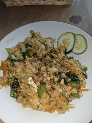 Rice noodles with vegan scrambled egg at Black Forest Cafe in Yogyakarta