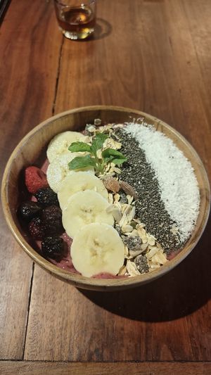 Mixed berry smoothie bowl at Black Forest Cafe in Yogyakarta