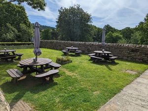 Garden seating. Note - dogs are not allowed in here at The Schoolrooms in Sheffield