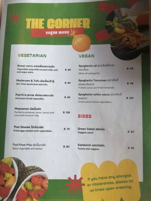 Menu at Seb's in Bangkok