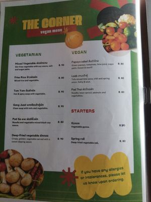 Menu at Seb's in Bangkok