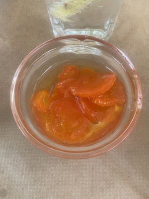 A little treat we received that was very sweet (carrot in a sort of sugar syrup)  at Mpakalógatos in Naxos