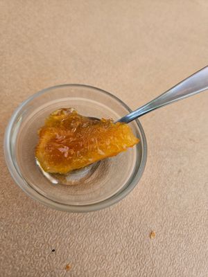 Fun little dessert. Orange slice with syrup. at Mpakalógatos in Naxos