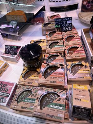 Vegan cheeses  at La Veganeria del Born in Barcelona