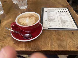 Vegan cappuccino   at Monk Coffee in Rhodes