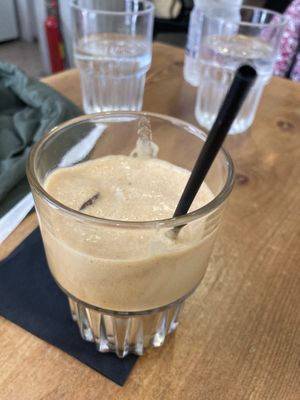 Vegan freddo cappuccino   at Monk Coffee in Rhodes