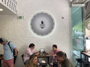 Inside  at Monk Coffee in Rhodes