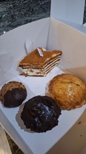 oatmeal cookie, chocolate muffin, apple pie, cream cake (has honey!!) at Dona Bakery and Sweets in Batumi