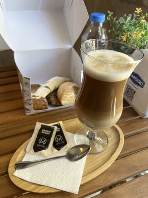 They don’t have plant based milks for coffee. This one is from Caffè Bárbaro (latte with coconut milk - also have almond milk), one block away from Dona Bakery, perfect combo  at Dona Bakery and Sweets in Batumi