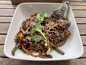 Vegan black beans wok with rice noodles  at Miami in Marijampole