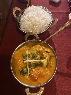 Vegan mango Korma and rice - sweet and delicious!!!  at Zaffran Indian Cuisine in Salzburg