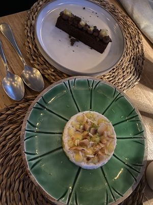 Brownie and coconut cake for dessert  at Mikasa Ibiza Boutique Hotel Restaurant in Ibiza