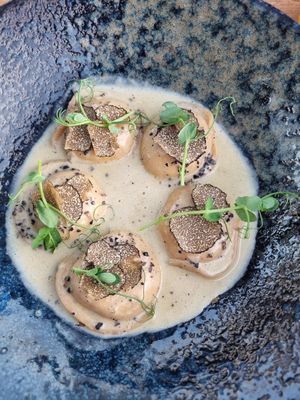 Pumpkin stuffed ravioli with truffle sauce at Mikasa Ibiza Boutique Hotel Restaurant in Ibiza