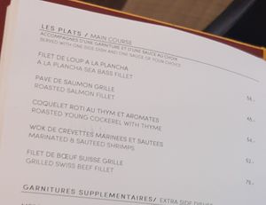 Menu - no vegan options at Glow in Geneva
