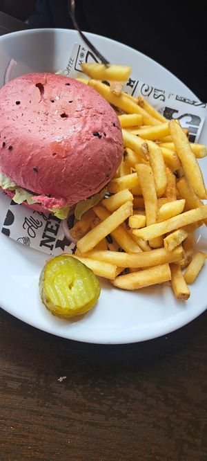 Vegan burger and chips at Monterey Jack's in Glasgow