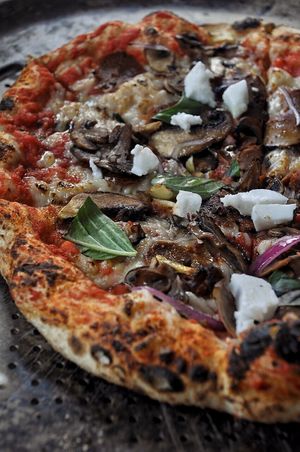 Fun Guy, Pepperoni, mushrooms, basil, garlic, onion, goat cheese and a drizzle of black truffle oil.  at Rawr Goods in Panama City