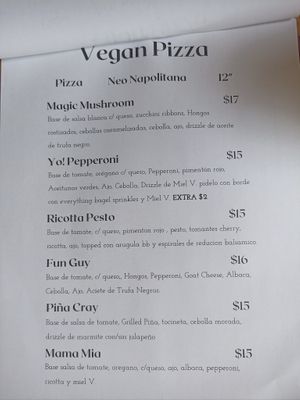 Vegan Pizza Menu with Ingredients at Rawr Goods in Panama City