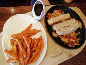 Sweet potato fries, wraps, faux chicken at Hungry Horse - Barrbridge in Bargeddie